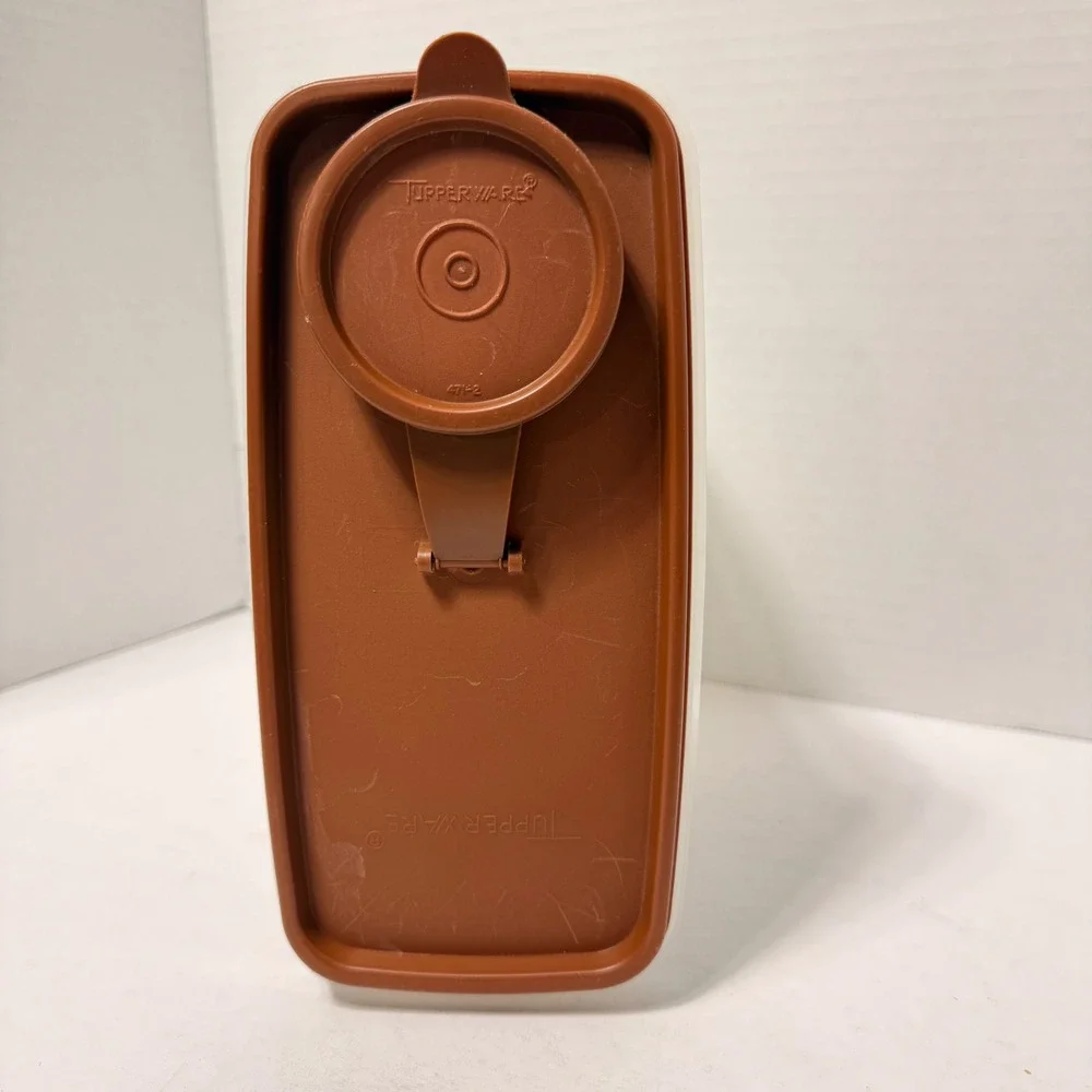 Vintage Tupperware Modular Mate Super Oval 4 Clear Brown Flip Top Lid 1614 USA *